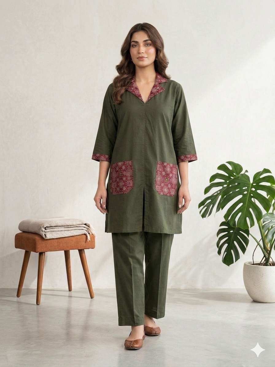 Olive Mosaic Kurta Set