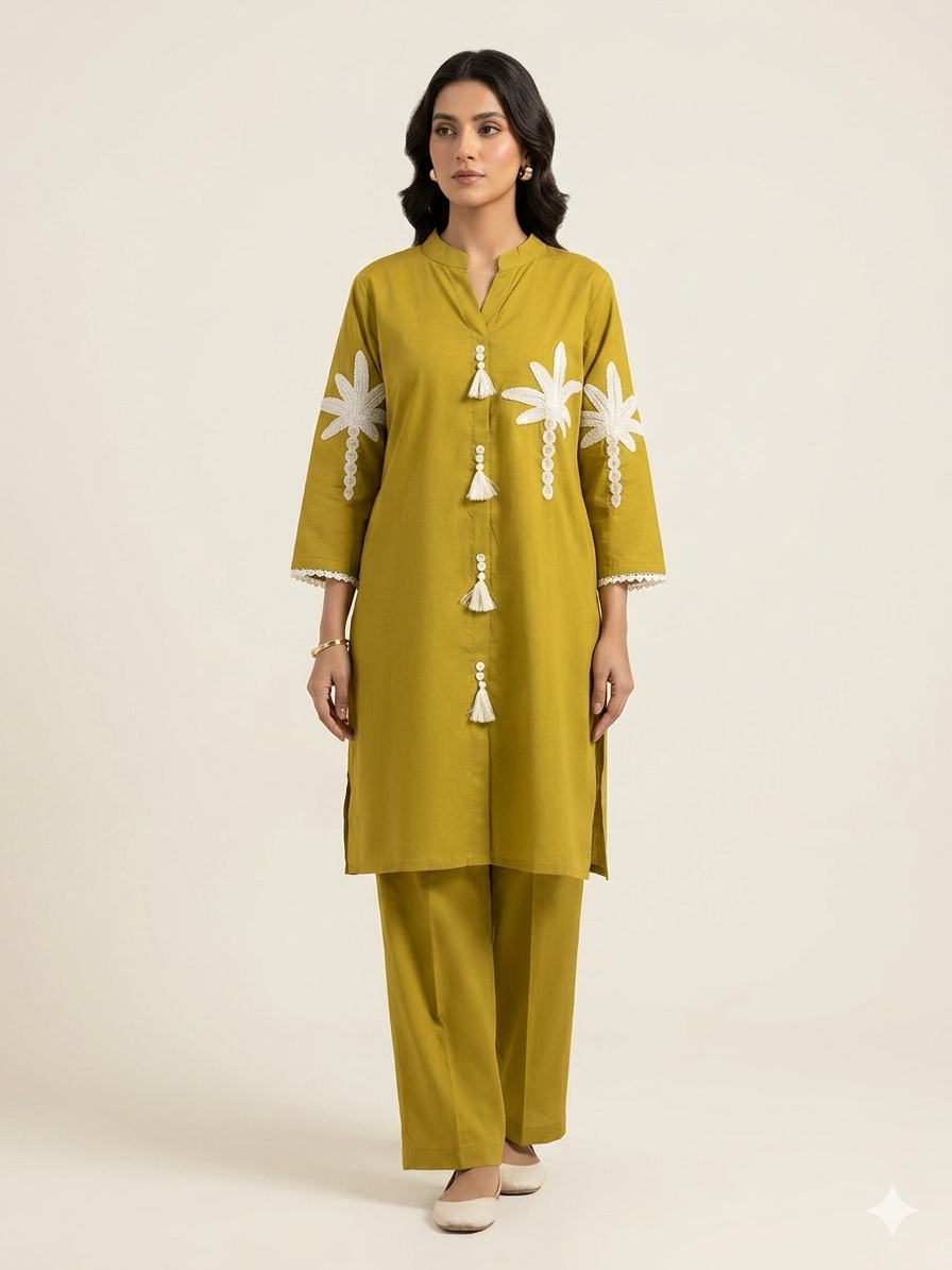 Mustard Palm  Kurta Set