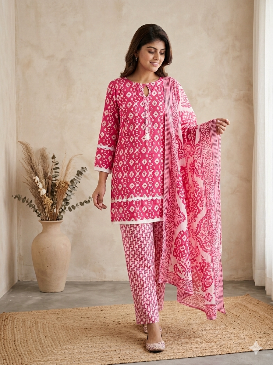 Gulnaar Rosé Cotton Suit Set