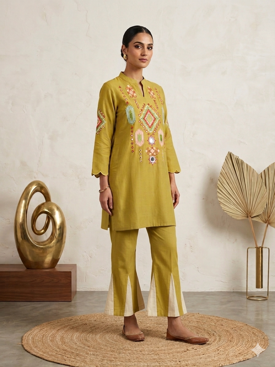 Zariyah Mustard Mirror Kurta Set
